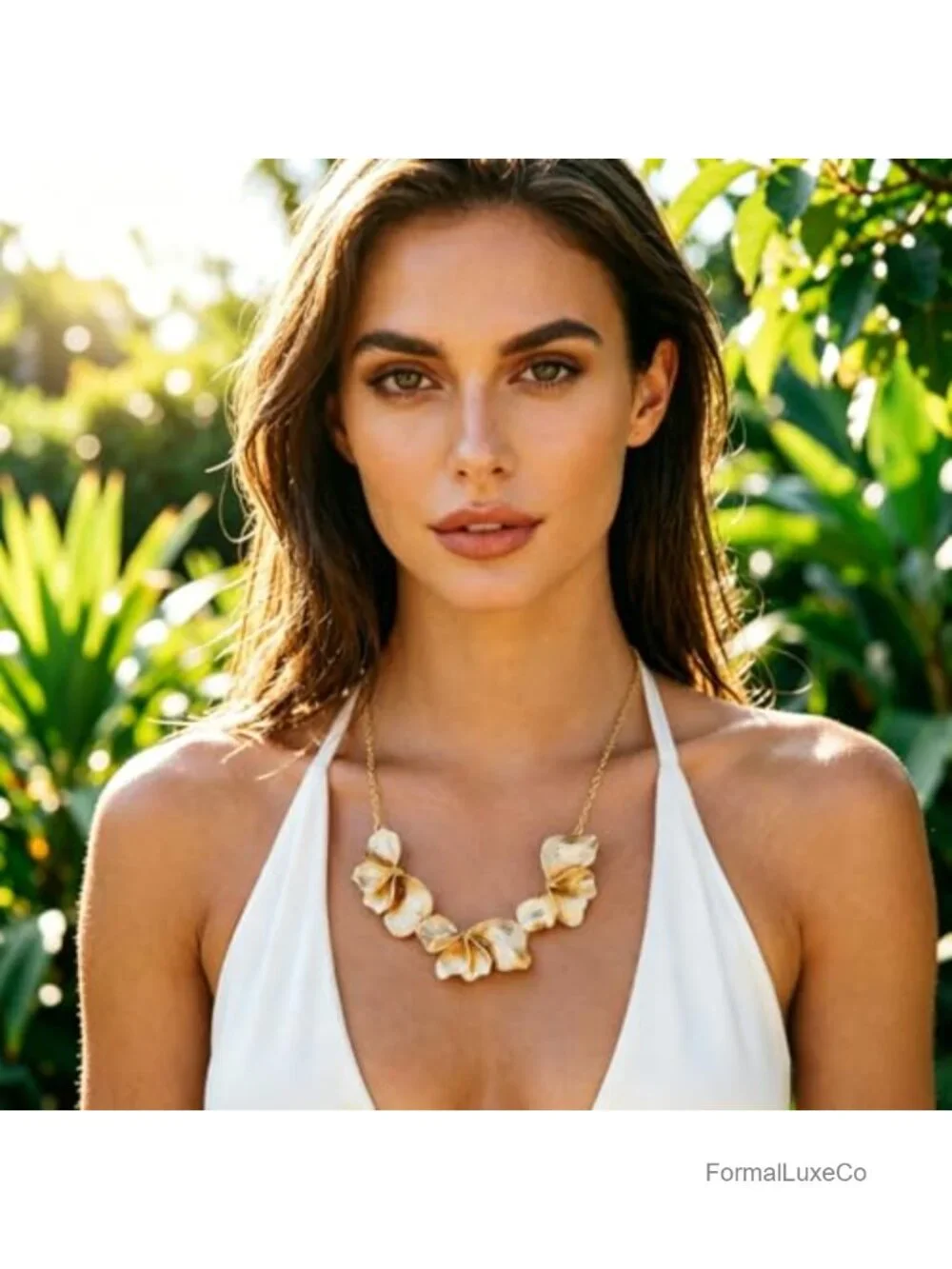 Gold Plated Chunky Floral Collar Choker Necklace Boho Jewelry